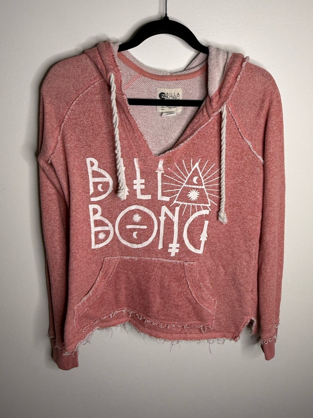Billabong Rose Pink V-Neck Hooded Pullover with Graphic size small